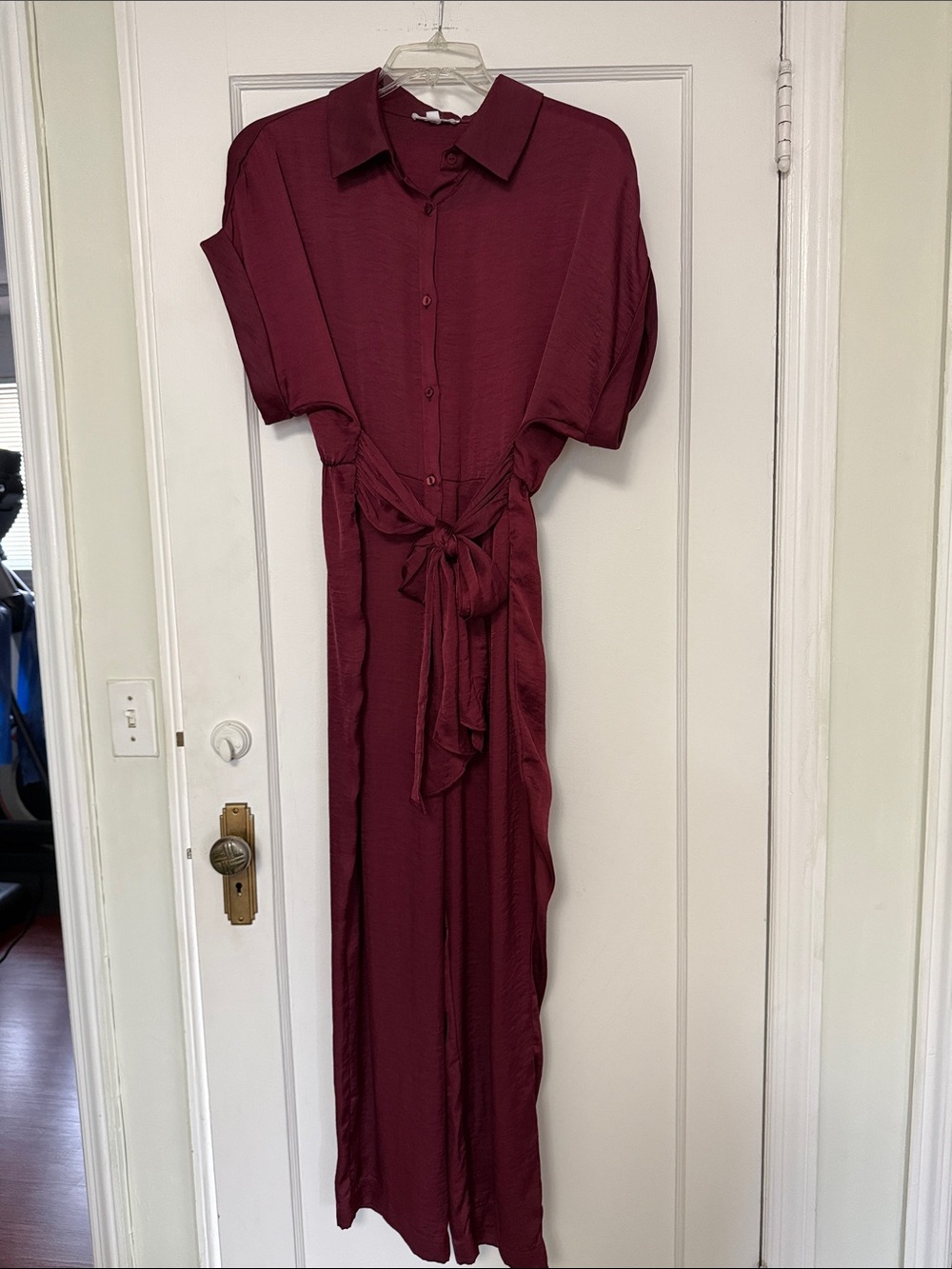 Women’s Tie-Waist Burgundy Jumpsuit